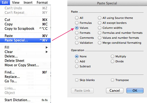 shortcut in excel for mac